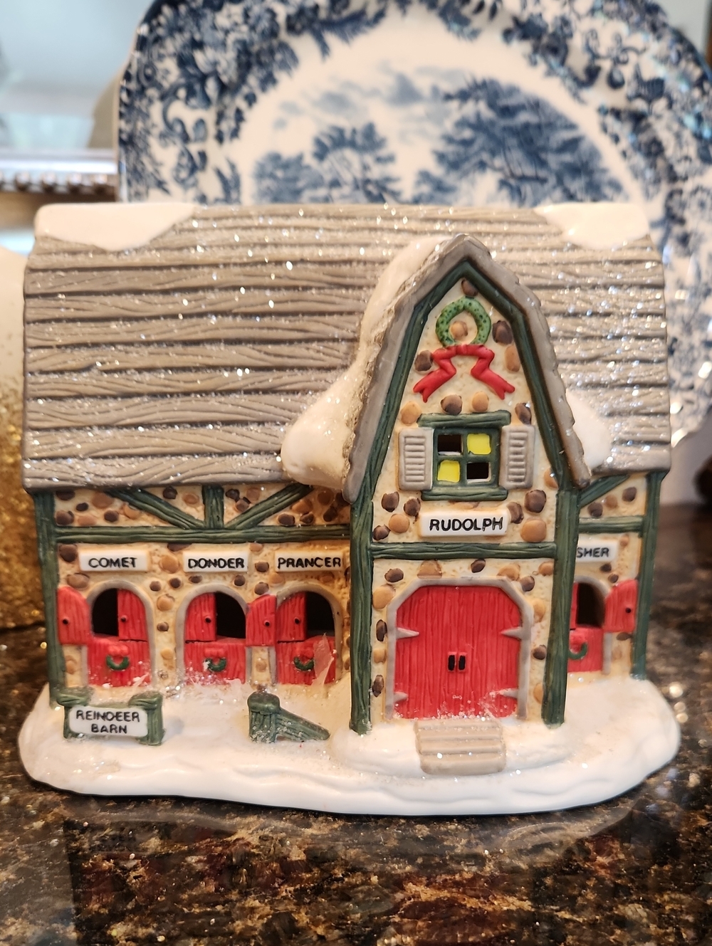 Holiday Reindeer Barn Village Red & Green Christmas Decor